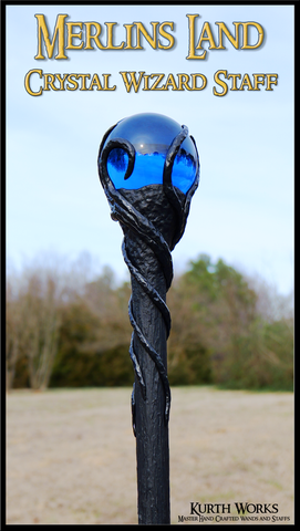 1. Merlin's Land Crystal Wizard Magic Spiraled Staff Black