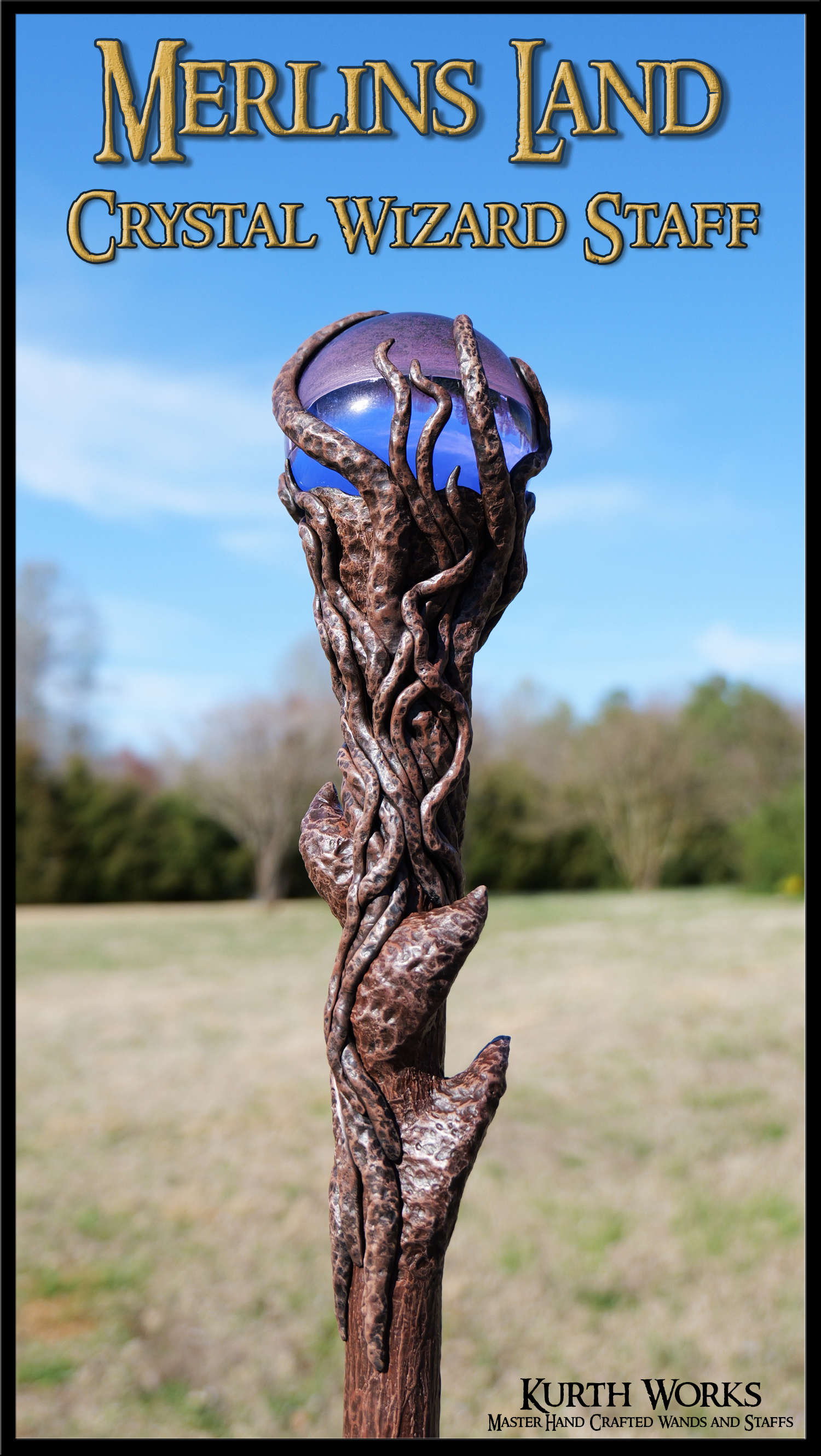 Wizard Magic Crystal 1 Brown Merlin's Land Crystal Wizard Magic Spiraled Staff | Kurth Works
