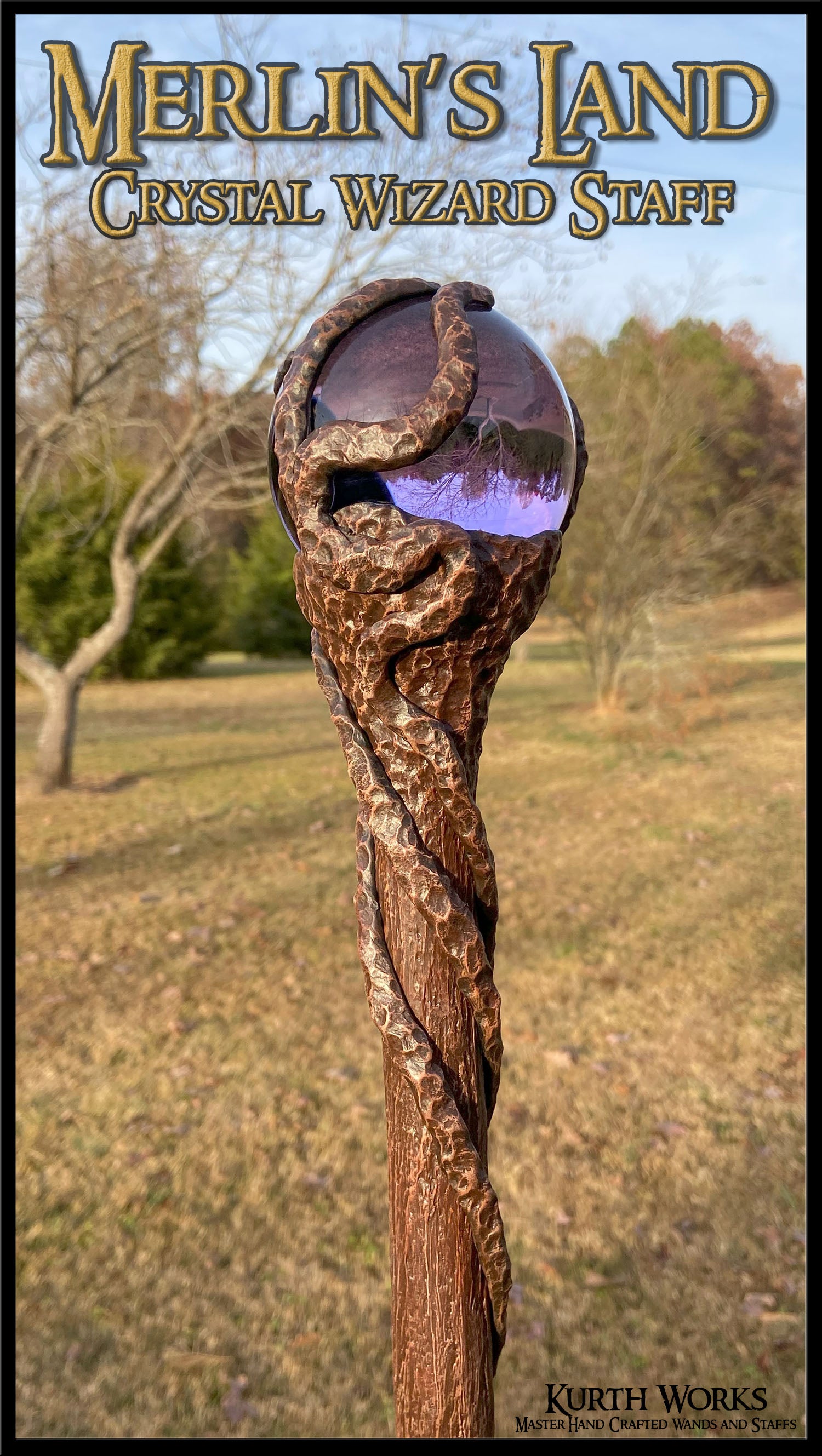 1. Merlin's Land Crystal Wizard Magic Spiraled Staff 2 | Kurth Works