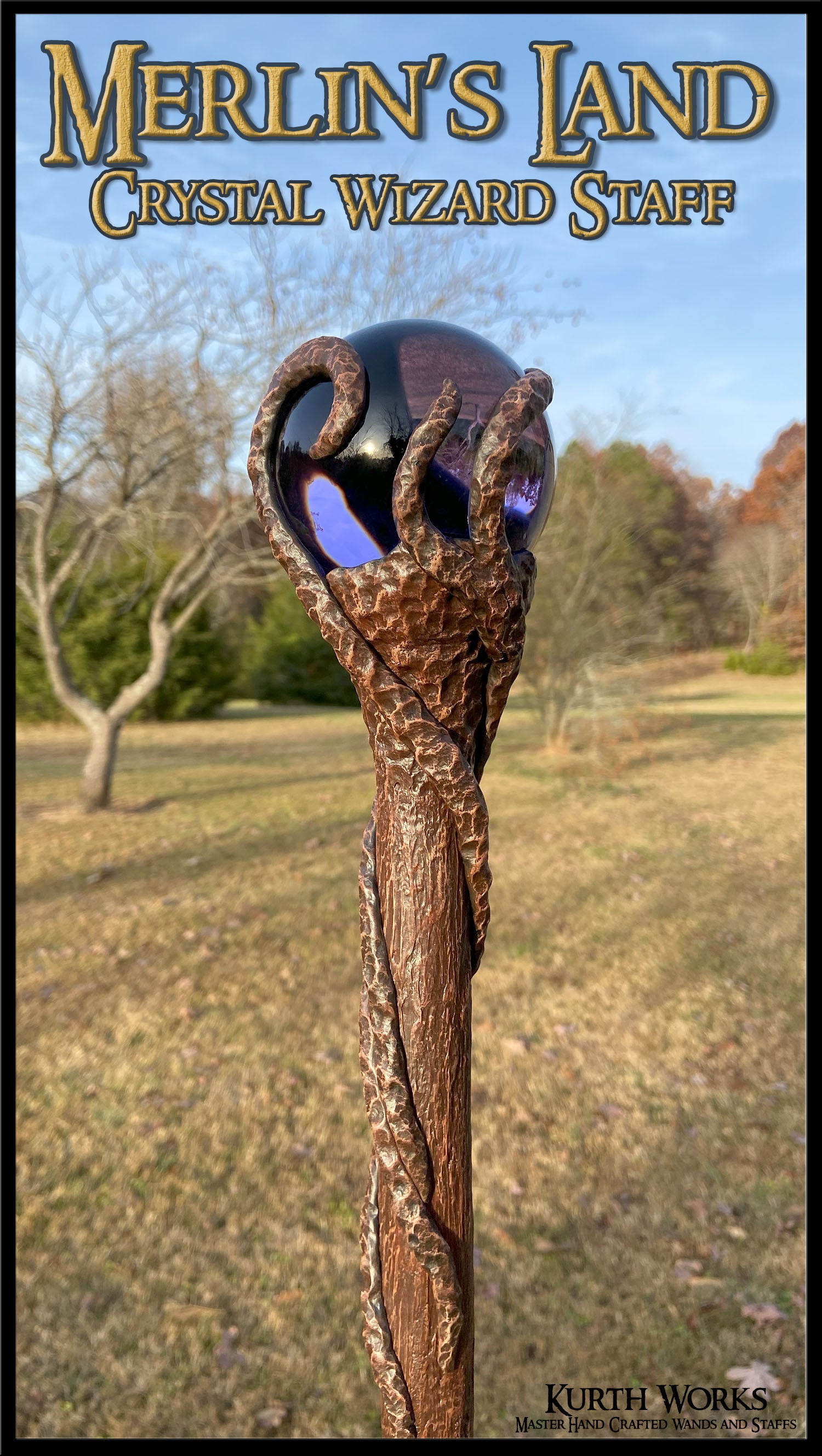 1. Merlin's Land Crystal Wizard Magic Spiraled Staff 2 | Kurth Works