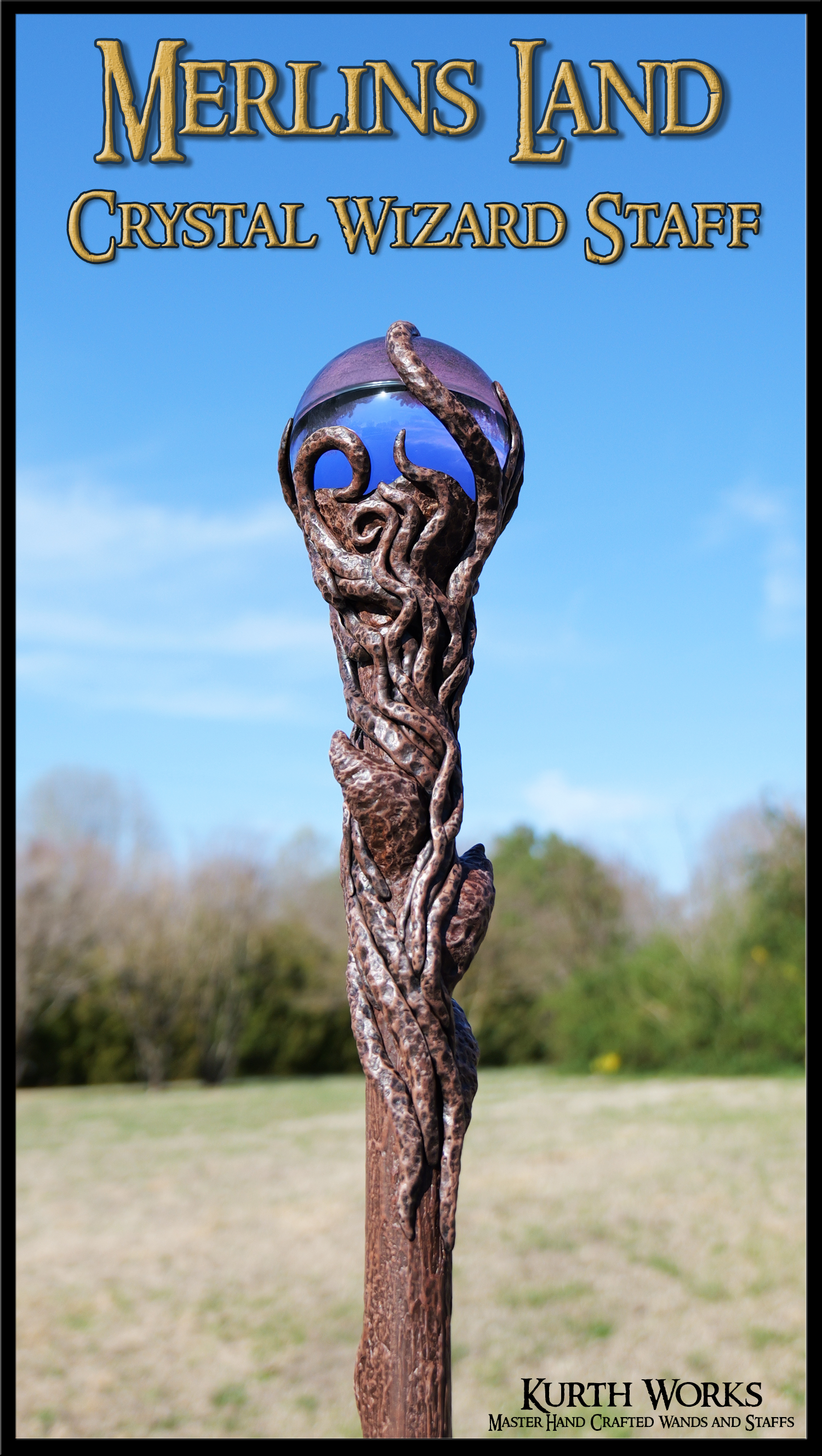 1 Brown Merlin's Land Crystal Wizard Magic Spiraled Staff