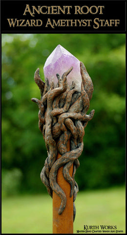 Ancient Root Wizard Amethyst Crystal Point Magic Staff