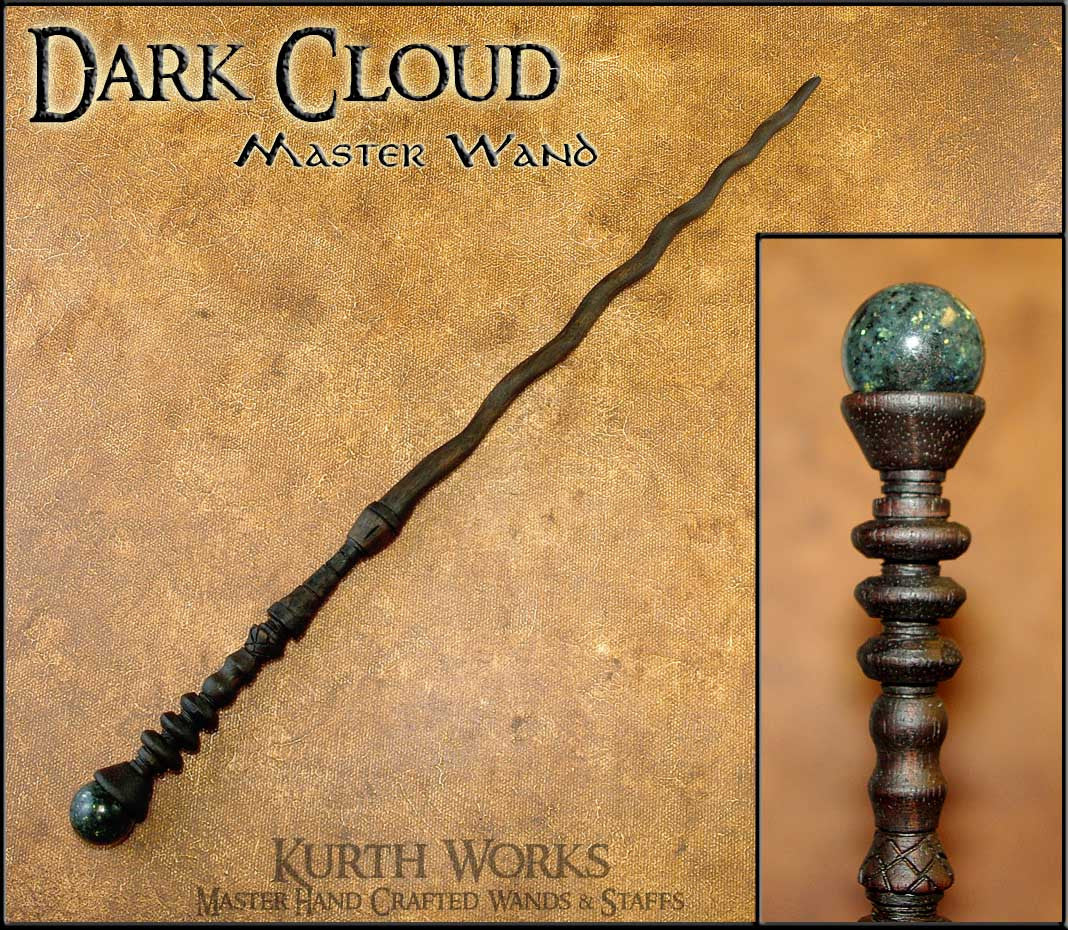 Dark Cloud Moon Stone Spiraled Wizard Magic Wand