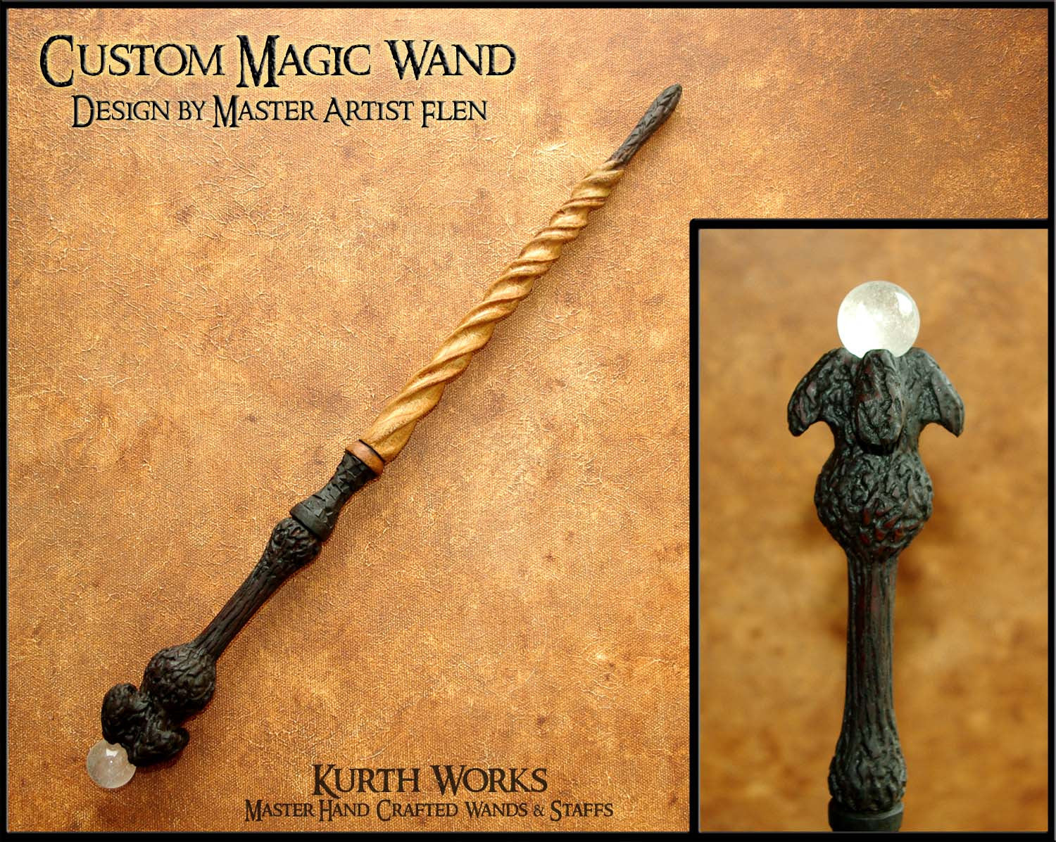 Custom Wizard Spiraled Crystal Magic Wand