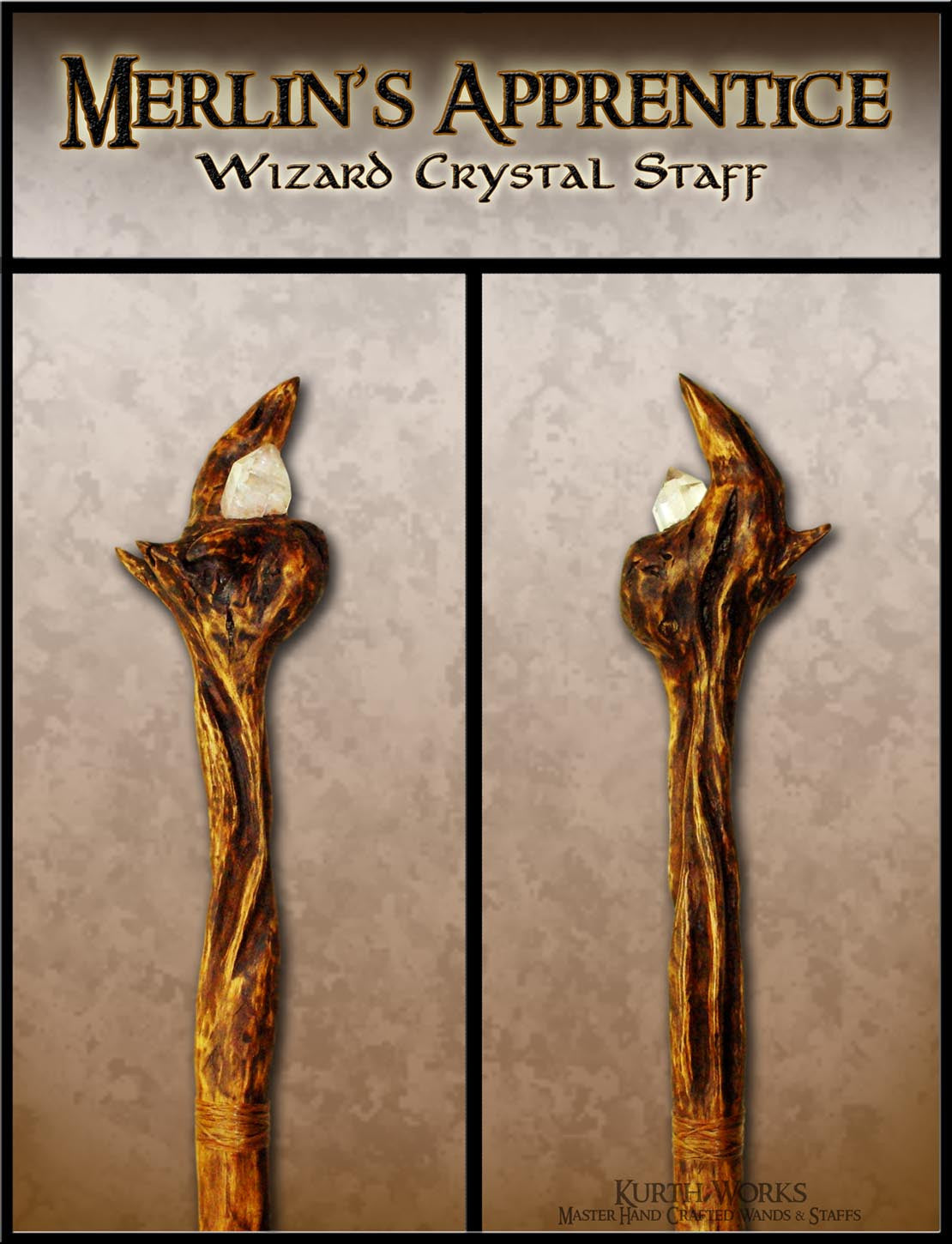 Merlin's Apprentice Wizard Magic Crystal Staff