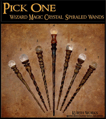 Pick One Magic Wizard Crystal Quartz Spiraled Oak Birch Wand