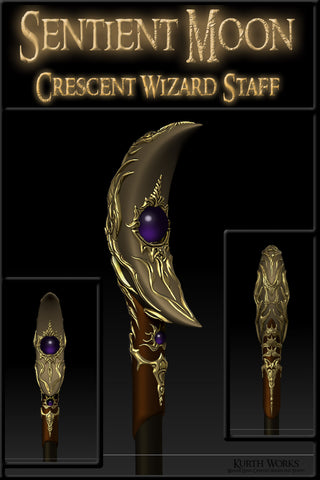 2. Sentient Moon Crescent Wizard Crystal Magic Staff